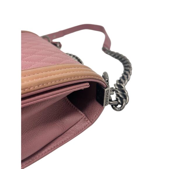 CHANEL Pink Leather Quilted Flap CC Logo Accent Medium Duo Boy Crossbody Bag - Picture 8 of 14